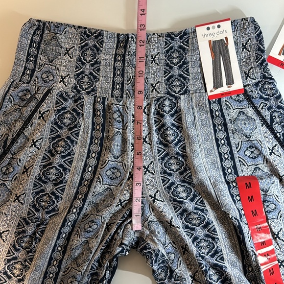 Three Dots blue & white boho wide leg pants w/ pockets M - Picture 12 of 12